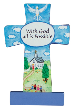 Wood Message Cross 3 1/2 inch/God all is Possible   (12545)