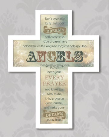 Wood Message Cross 10 3/4 inch/Angels   (12601)