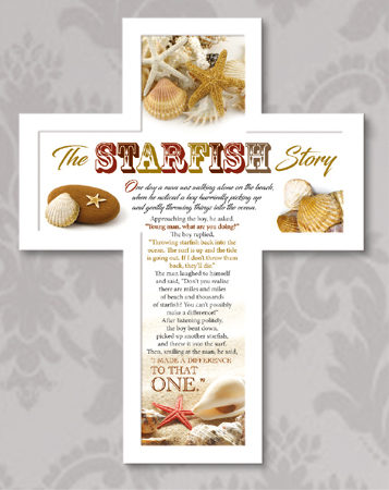 Wood Message Cross 10 3/4 inch/Starfish Story (12615)