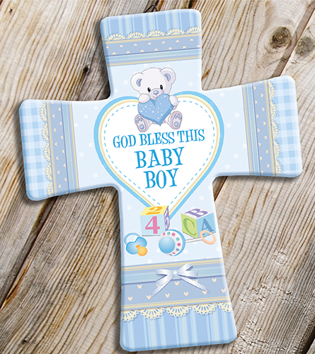 Porcelain Message Cross/Baby Boy Blessing   (12831)