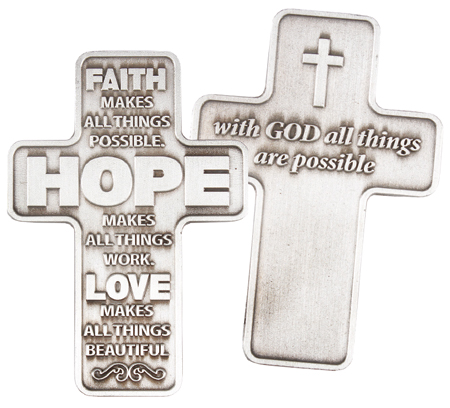 Metal Pocket Message Cross/Faith, Hope, Love   (13602)