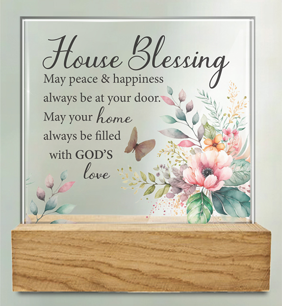 Glass Plaque/Wood Base/House Blessing  (32425)