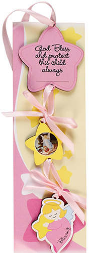 Wood Hanging Baby Medallion/Pink   (34226)
