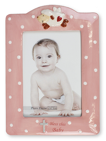 Porcelain Baby Photo Frame/Pink/Glazed   (34619)