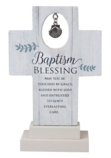 Wood Message Cross 6 inch/Baptism  (34940)