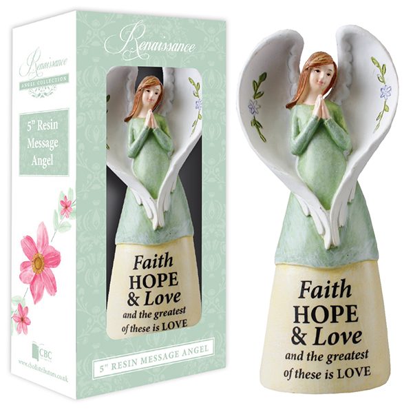 Resin 5 inch Message Angel/Faith,Hope,love   (39640)