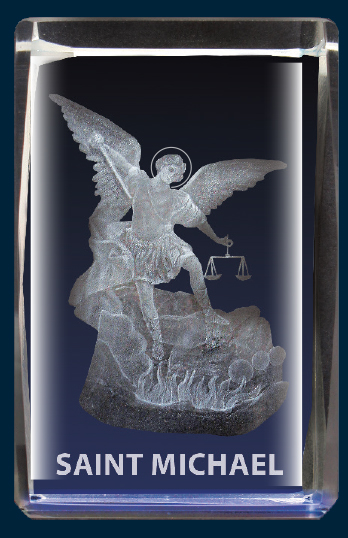 Lazer Engraved Crystal/Saint Michael   (50626)