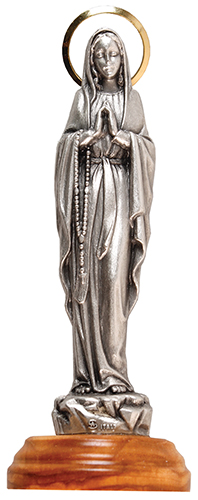 Metal Statue/Lourdes/Olive Wood Base   (54902)