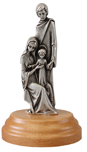 Metal Statue/Holy Family/Pear Wood Base   (54913)