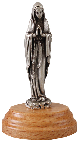 Metal Statue/Lady of Lourdes/Pear Wood Base   (54916)