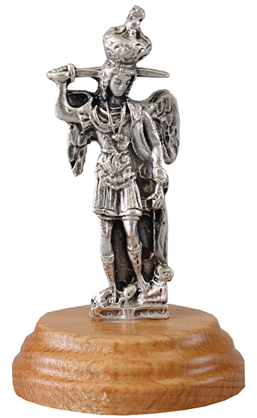 Metal Statue/Saint Michael/Pear Wood Base   (54917)