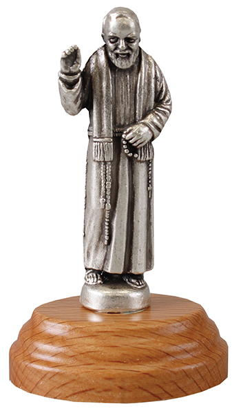 Metal Statue/Saint Pio/Pear Wood Base   (54919)