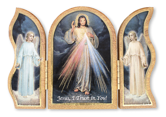 Wood Plaque/Triptych/Divine Mercy   (56126)