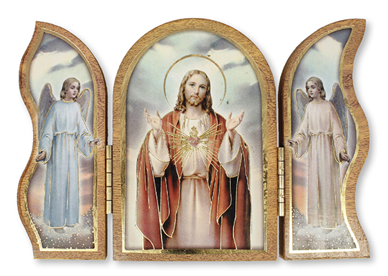 Wood Plaque/Triptych/Sacred Heart   (56131)