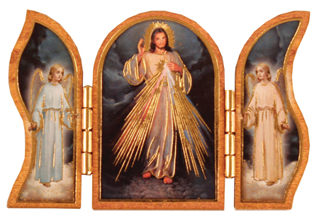 Wood Triptych/Gold Foil/Divine Mercy   (56181)