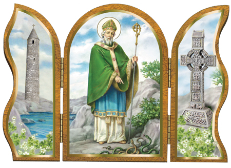 Wood Triptych/Gold Foil/Saint Patrick   (56207)