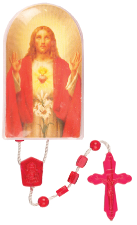 Plastic Corded Rosary-Sacred Heart   (5967)