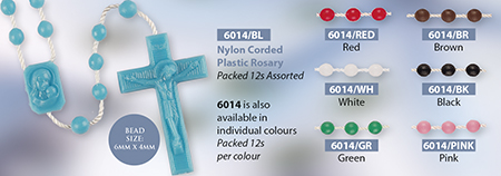 Plastic Rosary - Corded - Assorted Colours   (6014)