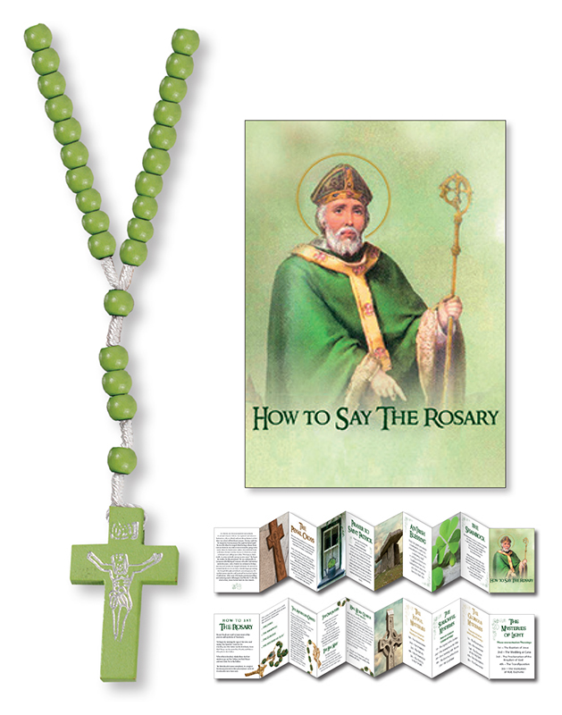 Wood Corded Rosary/Leaflet - Green  (60156)
