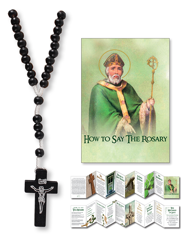 Wood Corded Rosary/Leaflet - Black  (60157)