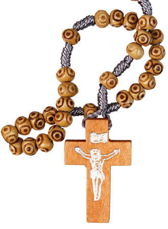 Wood Corded Rosary/Brown Carved Bead   (6024)