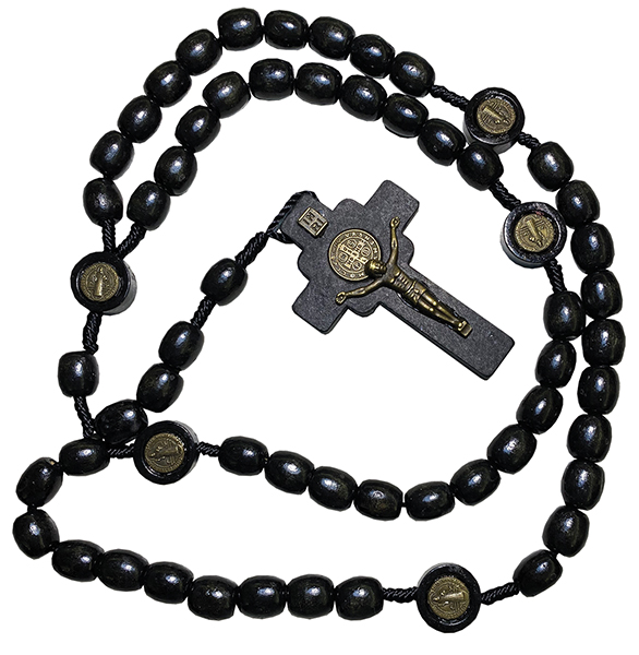 Wood Corded St.Benedict Rosary/Black  (60481)