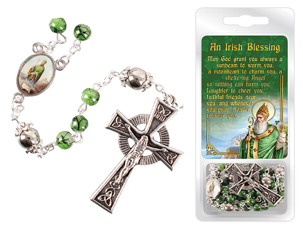 Glass Marble Effect Rosary & Card Set/St.Patrick   (60521)