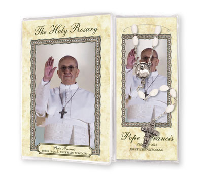 Pope Francis White Rosary & Rosary Booklet   (6057)