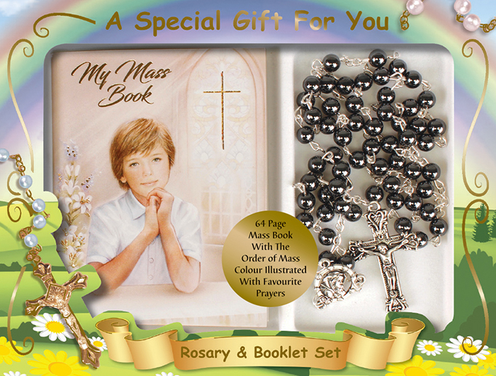Rosary/Imitation Hematite/Boy/Mass Book   (60635)