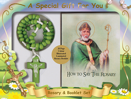 Wood Cord Rosary & Booklet Set/Green   (60663)