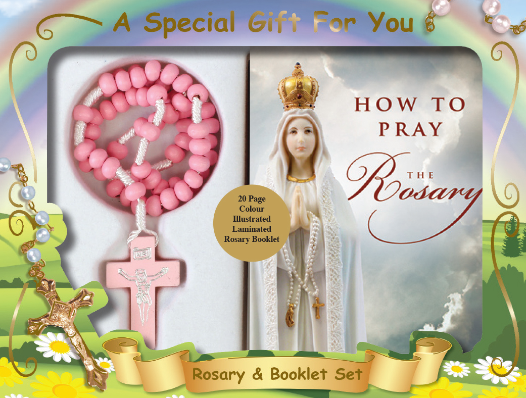 Wood Cord Rosary & Booklet Set/Pink   (60664)