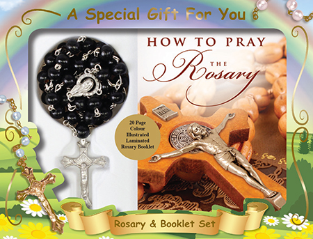 Wood Rosary & Booklet Set/Black   (60666)