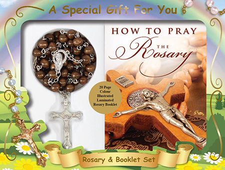 Wood Rosary & Booklet Set/Brown   (60667)