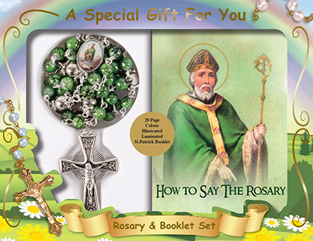 Glass Rosary/Marble Finish/Green/St.Patrick   (60684)