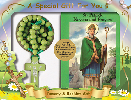 Wood Cord Rosary/Green/St.Patrick Book   (60685)
