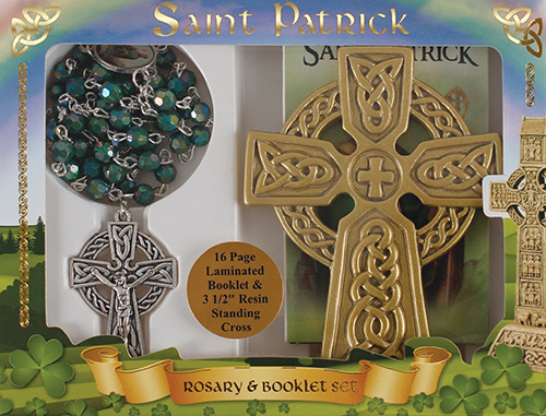 Glass Rosary/Green/St.Patrick/Resin Cross  (60686)