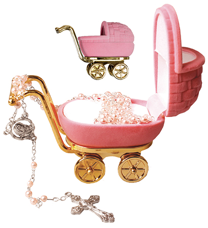 Imitation Pearl Baby Rosary/Pink/Pram Box   (6101/PINK)