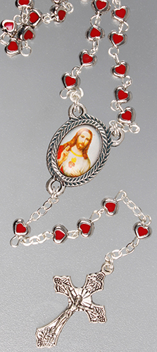 Metal  Rosary/Enamel Fill/Sacred Heart   (61904)