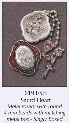Metal Rosary/Sacred Heart/With Matching Box   (6193/SH)