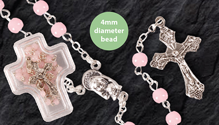 Glass Rosary - Pink - 4mm Bead   (62032)