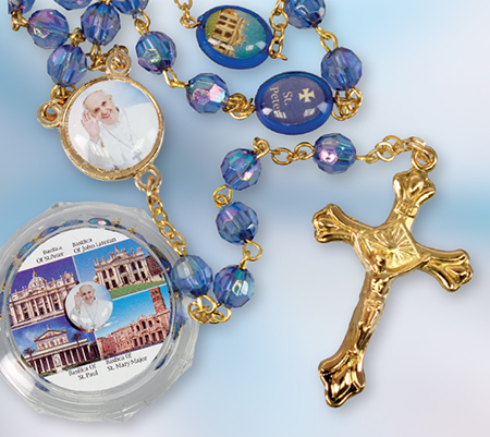 Glass Rosary/Pope Francis/Blue   (6204/BL)