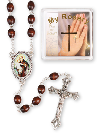 Wood Rosary/Brown/Saint Anthony   (6210/BR)