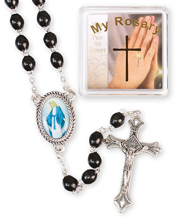 Wood Rosary/Black/Miraculous   (6212/BK)