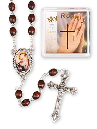 Wood Rosary/Brown/Saint Pio   (6213/BR)