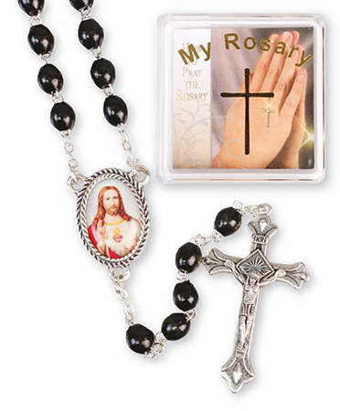 Wood Rosary/Black/Sacred Heart   (6215/BK)