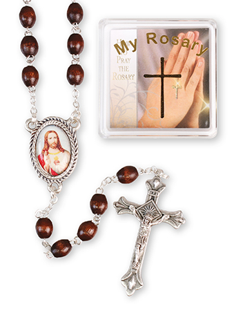 Wood Rosary/Brown/Sacred Heart   (6215/BR)