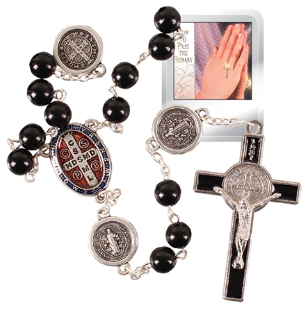 Plastic Rosary/Black/St.Benedict/8 mm Bead   (62191)