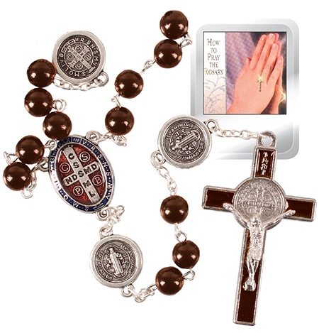 Plastic Rosary/Brown/St.Benedict/8 mm Bead   (62192)