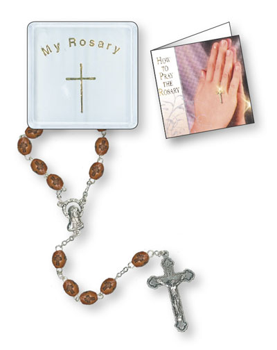 Wood Rosary/Oval Bead with Cross/Brown   (6225/BR)