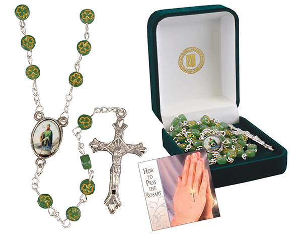 Shamrock Rosary/Glass/Gift Boxed   (62558)